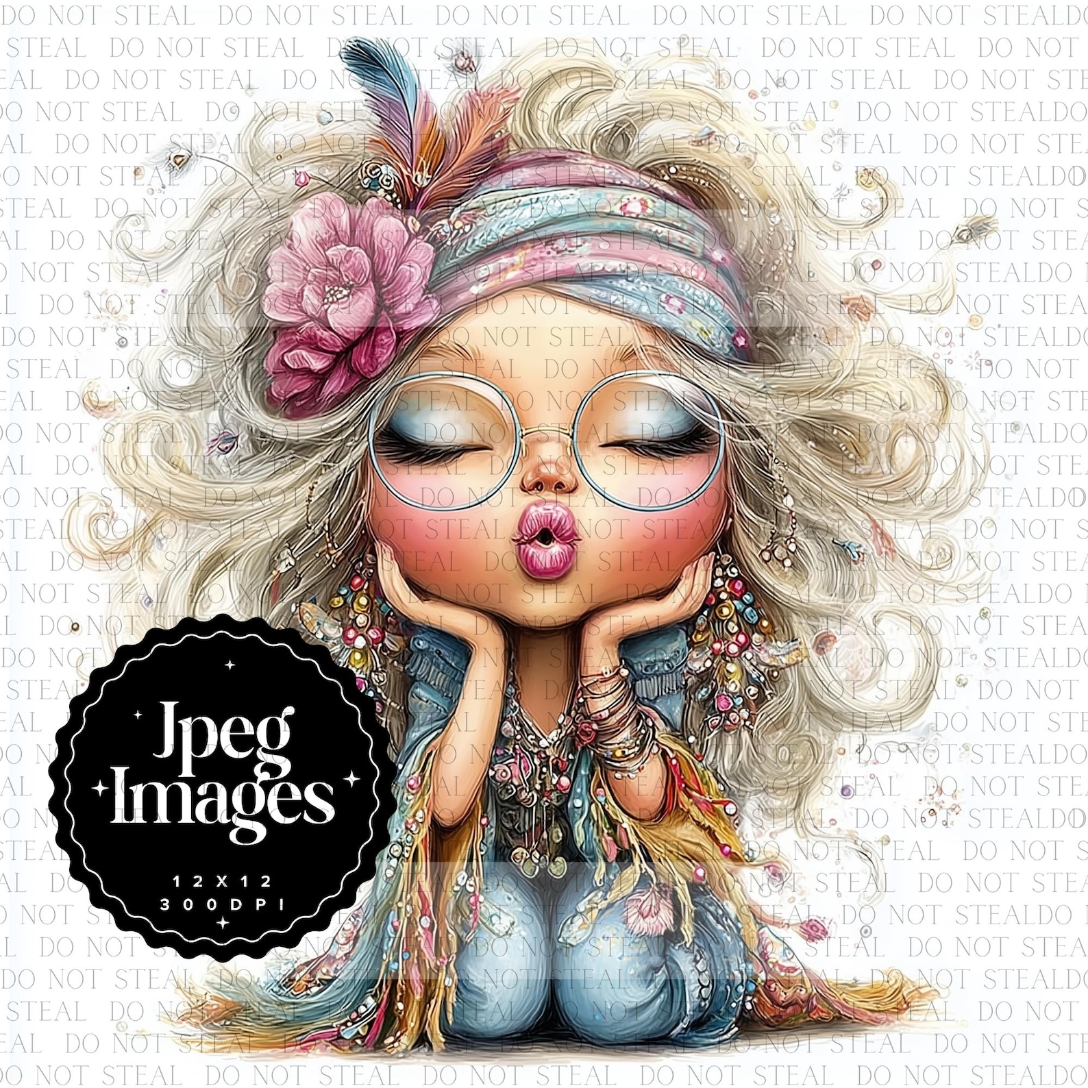 Whimsy Hippy 10 Quirky Hippie Girl Clipart: Whimsical JPG Images (commercial Use ...