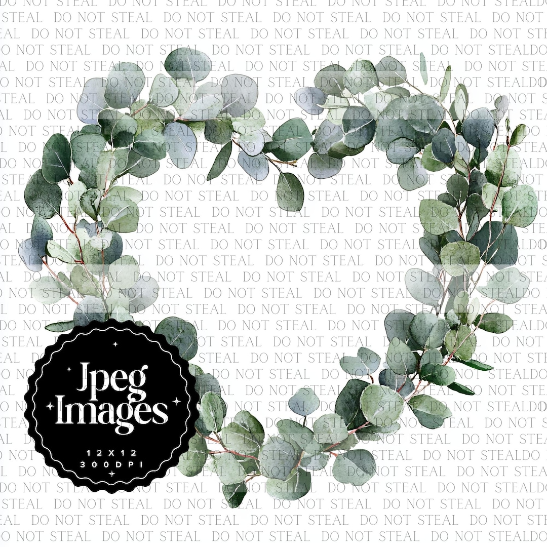 Watercolor Eucalyptus Heart Wreath JPEG, Greenery Botanical Clipart ...