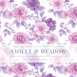Shabby Chic Flowers Seamless Pattern, Soft Pastel Watercolor  Surface Design, Watercolor Seamless Pastel Flowers