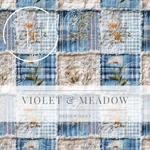 3D Spring Cottagecore Stickade Blommor Seamless Mönster | Vårblommor | Mormorsrutor | Lapptäcke Broderi Seamless | Seamless Mönster