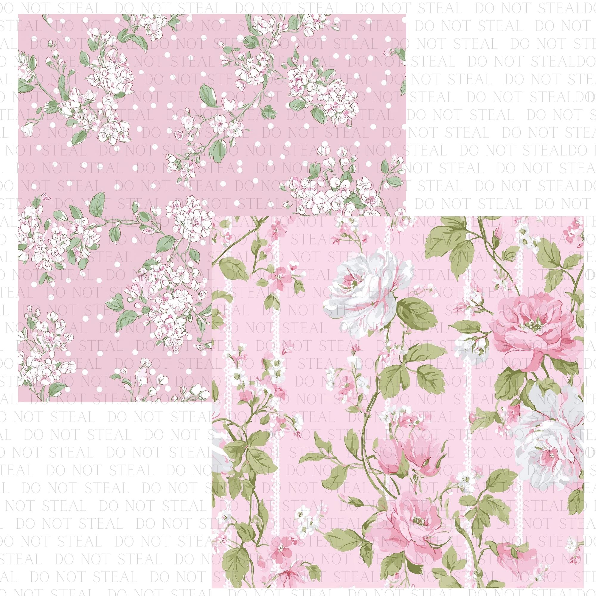 Pink Floral Digital Paper Pack | Shabby Chic Rose Seamless Patterns ...