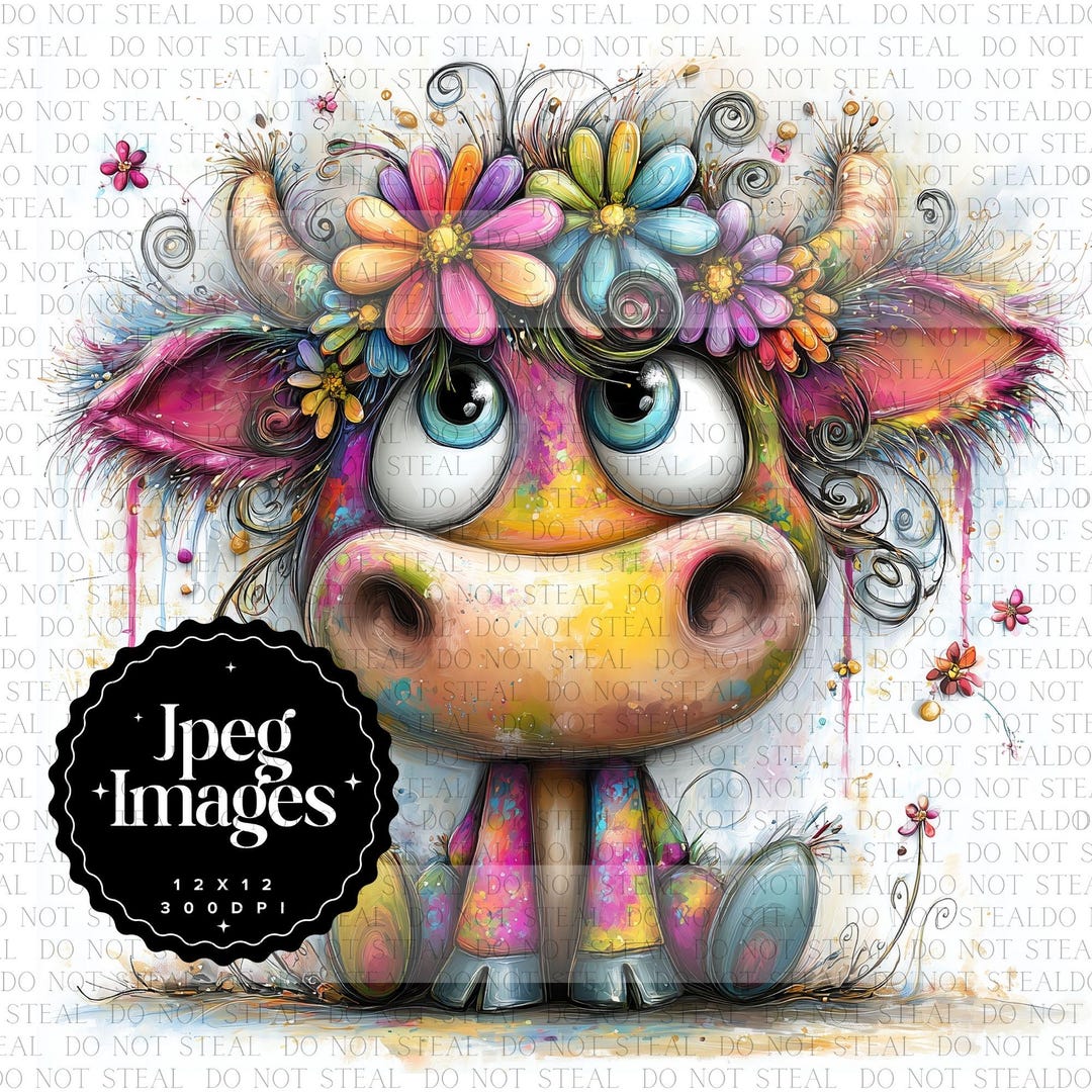 13 JPG Baby Highland Cow Clipart, Pink Floral, Cute Highland Cow, Cow ...