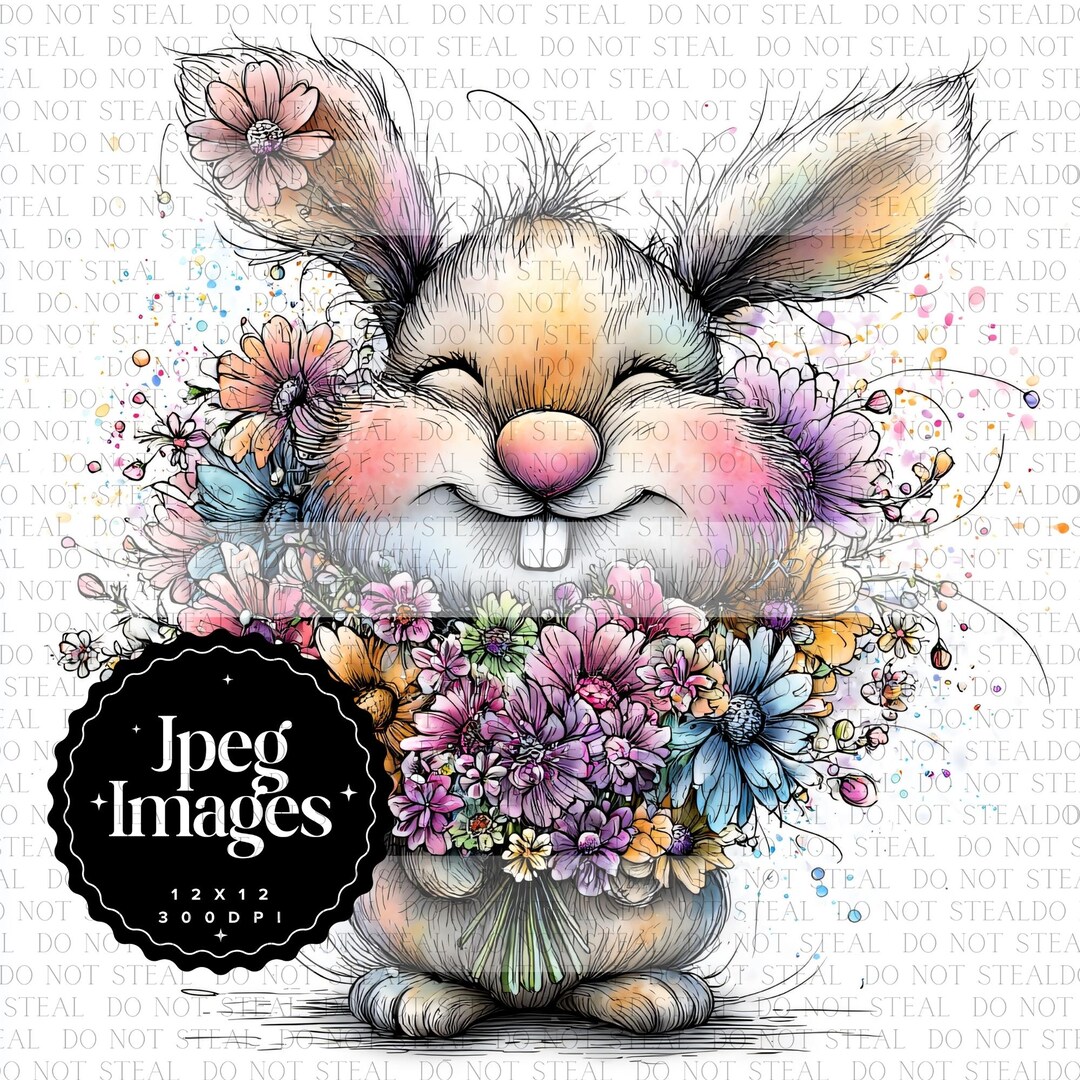 Whimsical Bunny Clipart Bundle | Cute Boho Quirky Rabbit Art JPG | Big ...