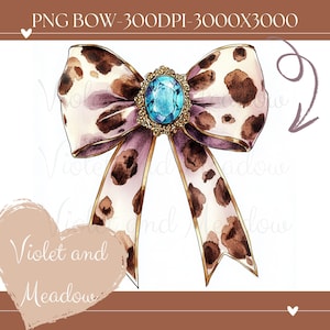 Coquette Cow print Bow PNG, Ribbon Bow Watercolor PNG, Girly Sublimation Digital Download, Rustic pink Bow png, Bow PNG, Watercolor Bow png