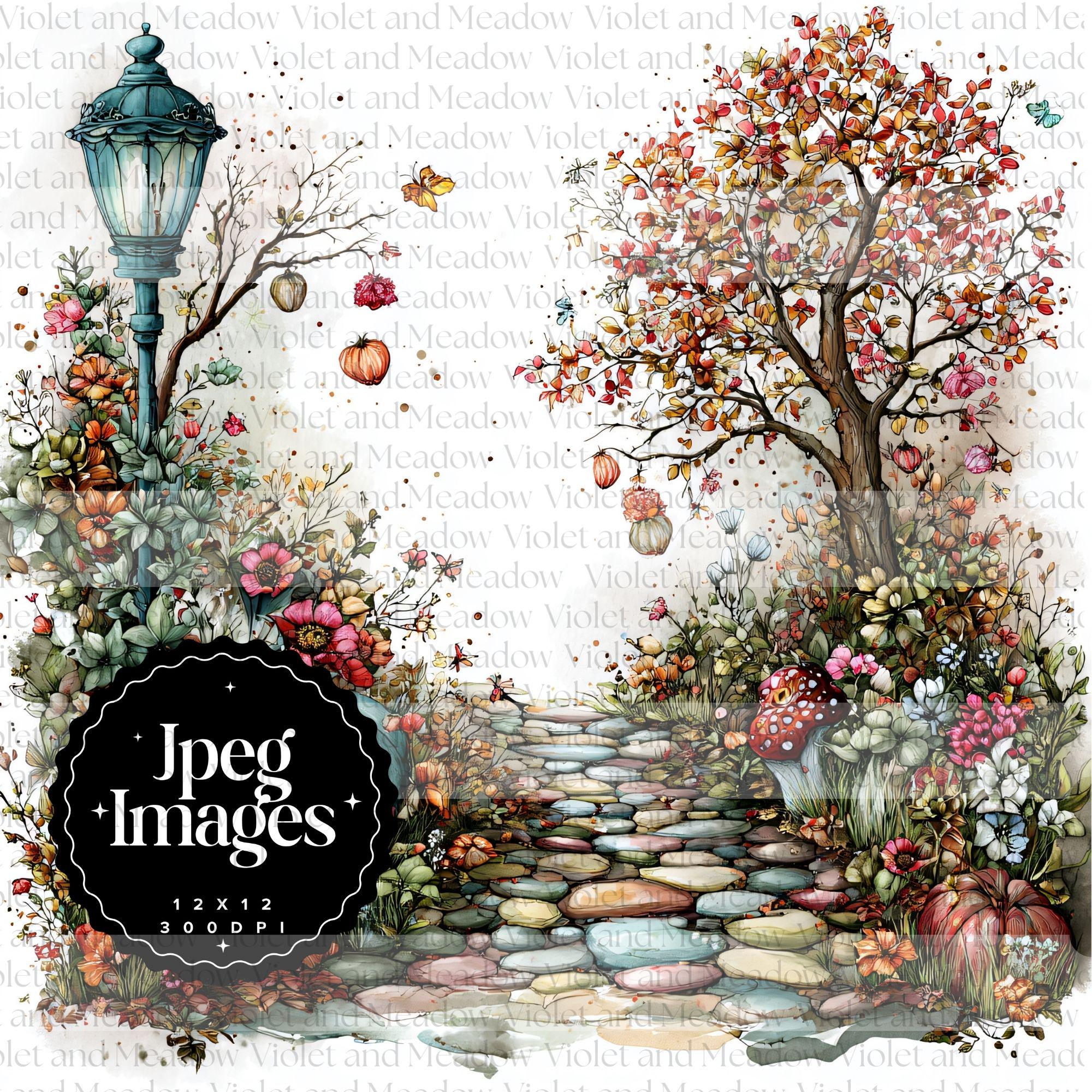 Autumn Garden Path Clipart Bundle: Fall Landscape Scene Graphics ...