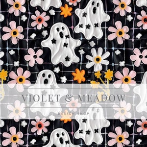 3D Embroidery Floral Ghost Seamless Pattern Repeating File for Fabric Sublimation Download Digital Paper Scrapbook Journal Design Wallpaper