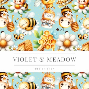 Cute Spring Honey Bees | Seamless Pattern | Instant Download | Printable Digital Paper | Bee | Sublimation | Repeating Pattern | Flower