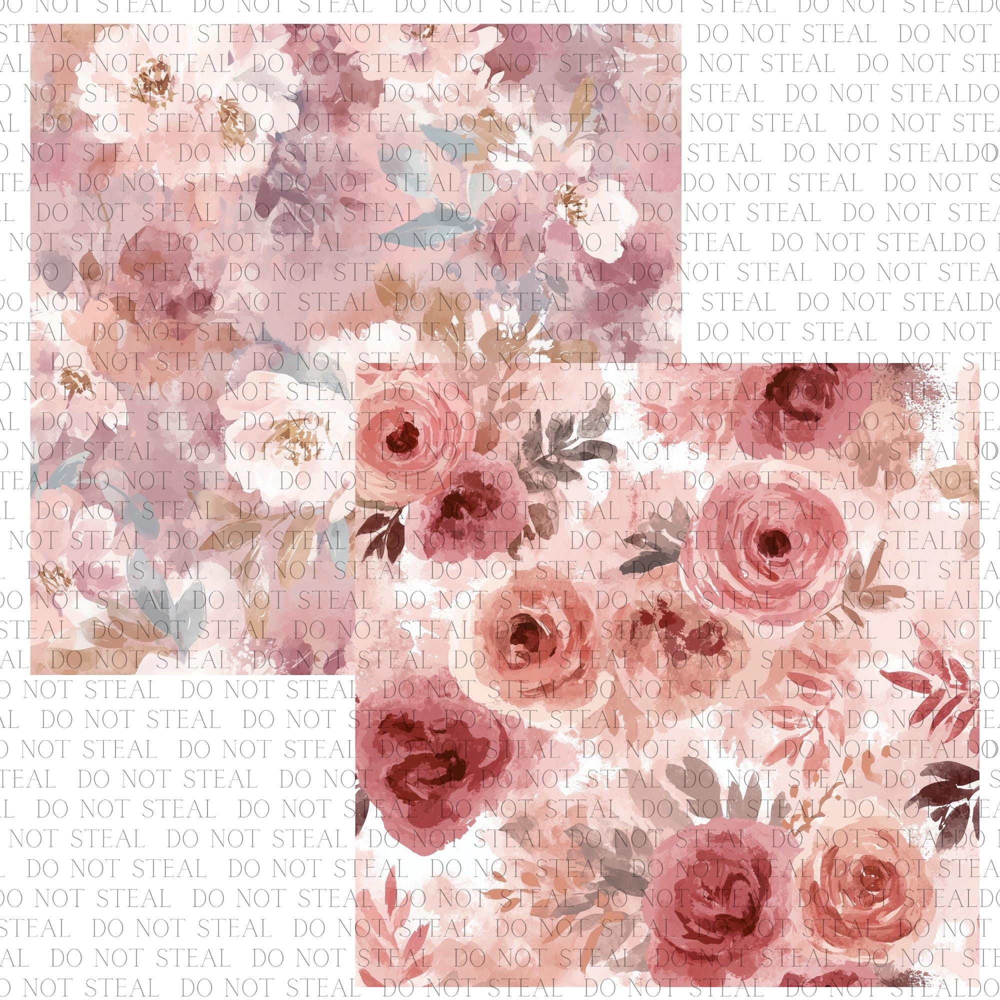 Blush Pink Floral Digital Paper Pack | Soft Watercolor Seamless Pattern ...