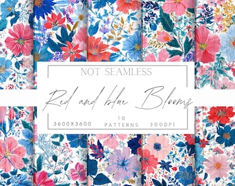 Blue Flowers, Preppy Flower Paper Pack | Floral Pattern | Summer flowers Digital Download | Printable Scrapbook Paper | Scrapbook Papers