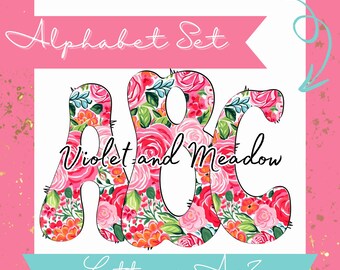 Floral Alphabet PNG, Paisley Doodle Letters, Bright Rainbow Alpha, Floral Numbers PNG, Flower Doodle Letters Clipart Letters