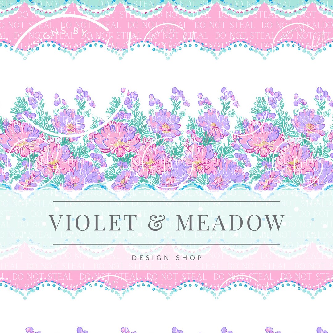 Preppy Floral Border Seamless Pattern | Pink & Lavender Digital Paper ...