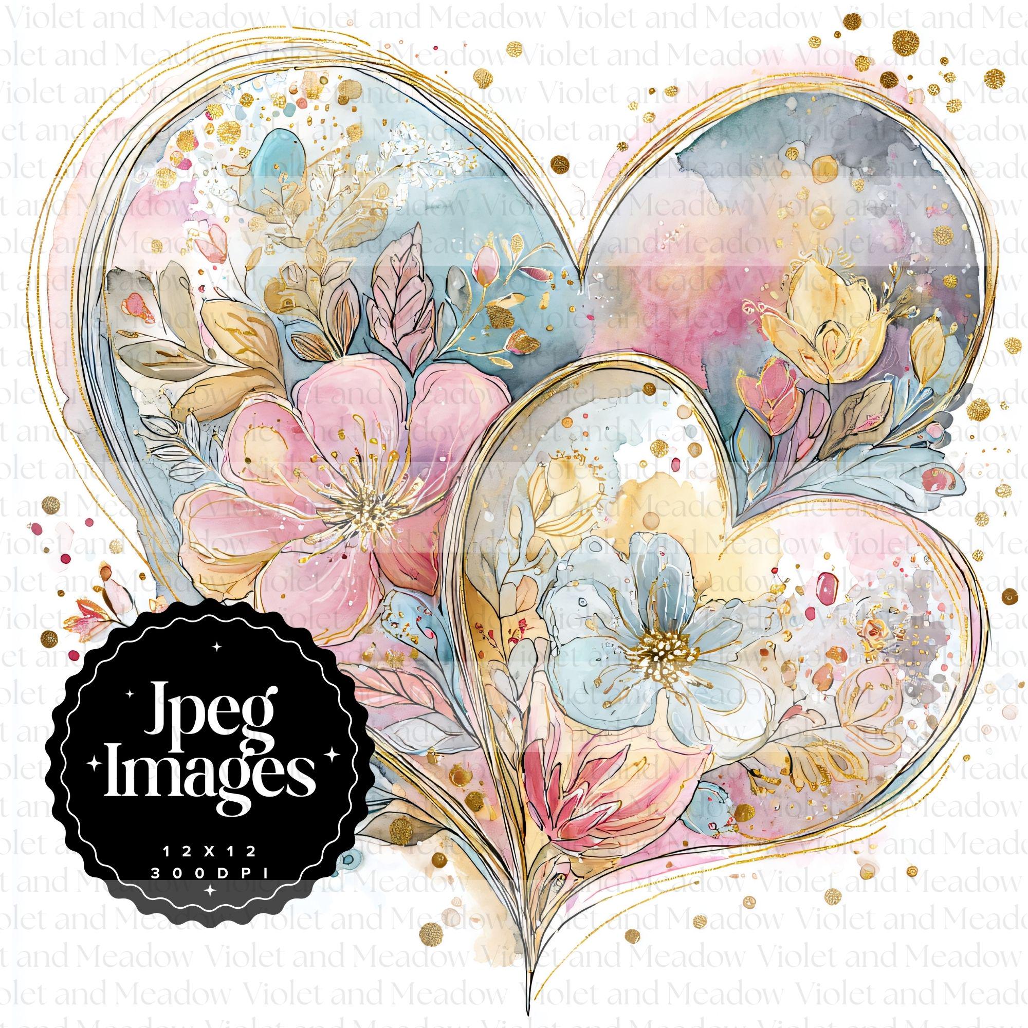 12 Whimsical Floral Heart Clipart Bundle | Soft Pastel Flower Heart Art ...