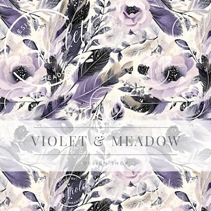 Soft Purple and Deep Purple Floral Seamless Pattern, Elegant Watercolor Flower Design, Pastel Botanical Pattern, Fabric Pattern