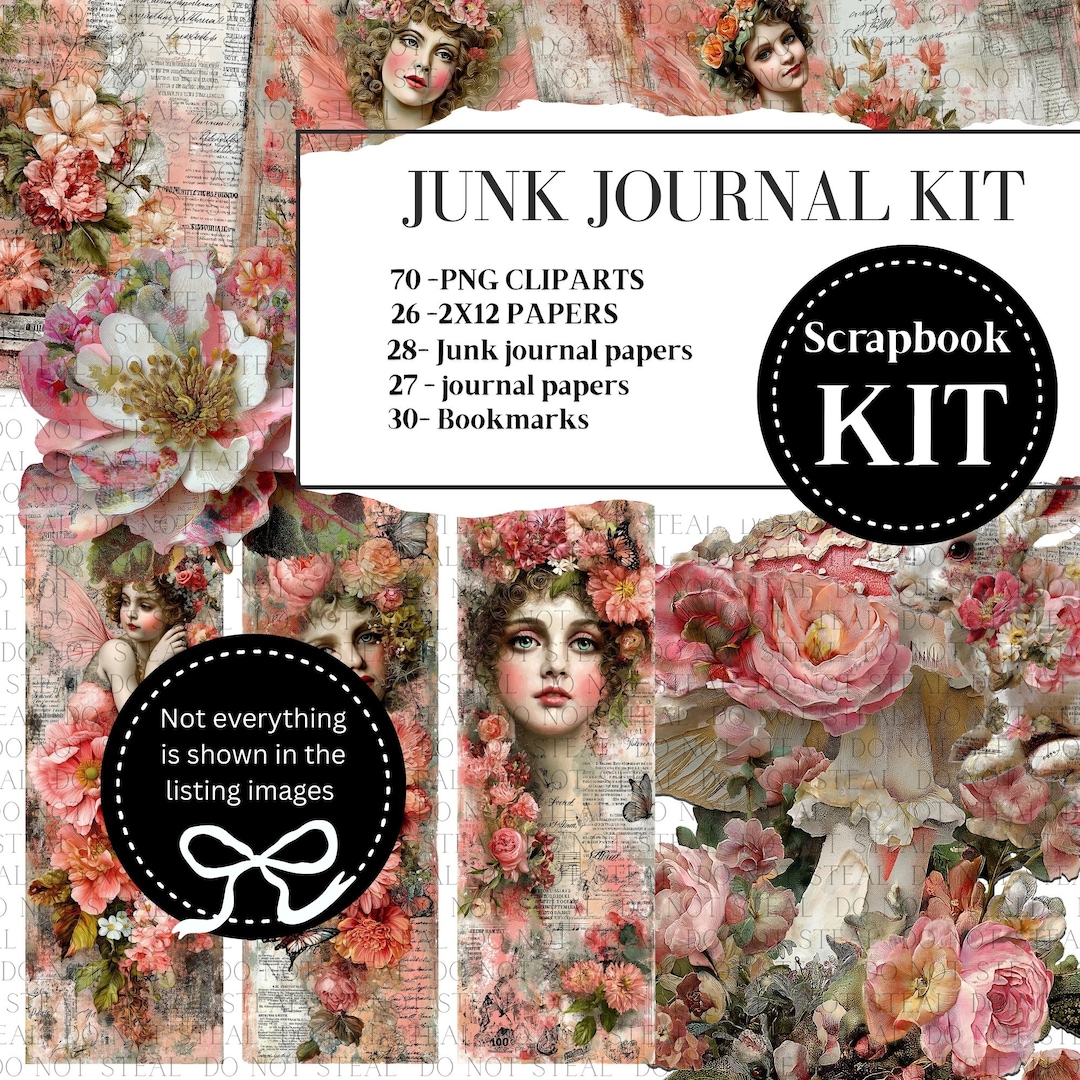 Whimsical Junk Journal Kit, Printable Vintage Journal Pages, Boho ...