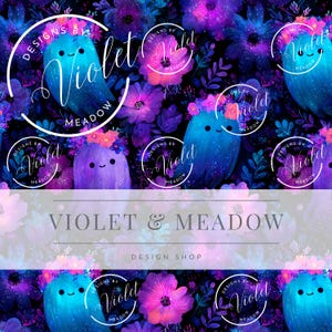 Spooky Ghost Seamless Pattern | Fall, Ghost, Cute Ghosts, Skeleton, Books, Bats, Coffee,Halloween, Seamless Fabric, Repeating Pattern, Ghost