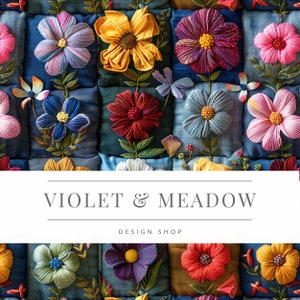 Boho Patchwork Seamless Quilt Patchwork Pattern Dainty Farmhouse Cottagecore Flowers Design Seamless Pattern Repeat Surface Design Pattern