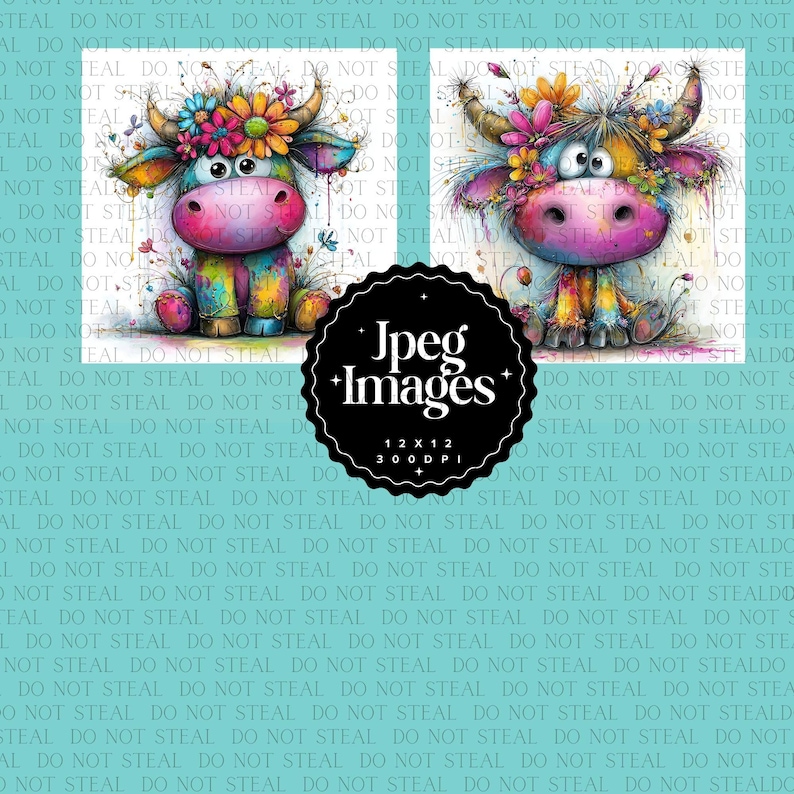 13 JPG Baby Highland Cow Clipart, Pink Floral, Cute Highland Cow, Cow ...