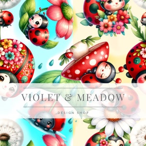 PACCHETTO Ladybug / Modello senza cuciture / Download immediato / Carta digitale stampabile / Design di superficie / Sublimazione / Topper per torta con involucro per bicchiere