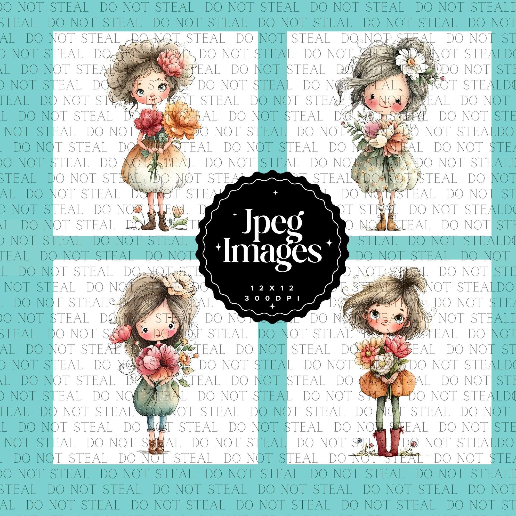Watercolor Flower Girl Illustration JPEG, Whimsical Floral Fairy Art ...