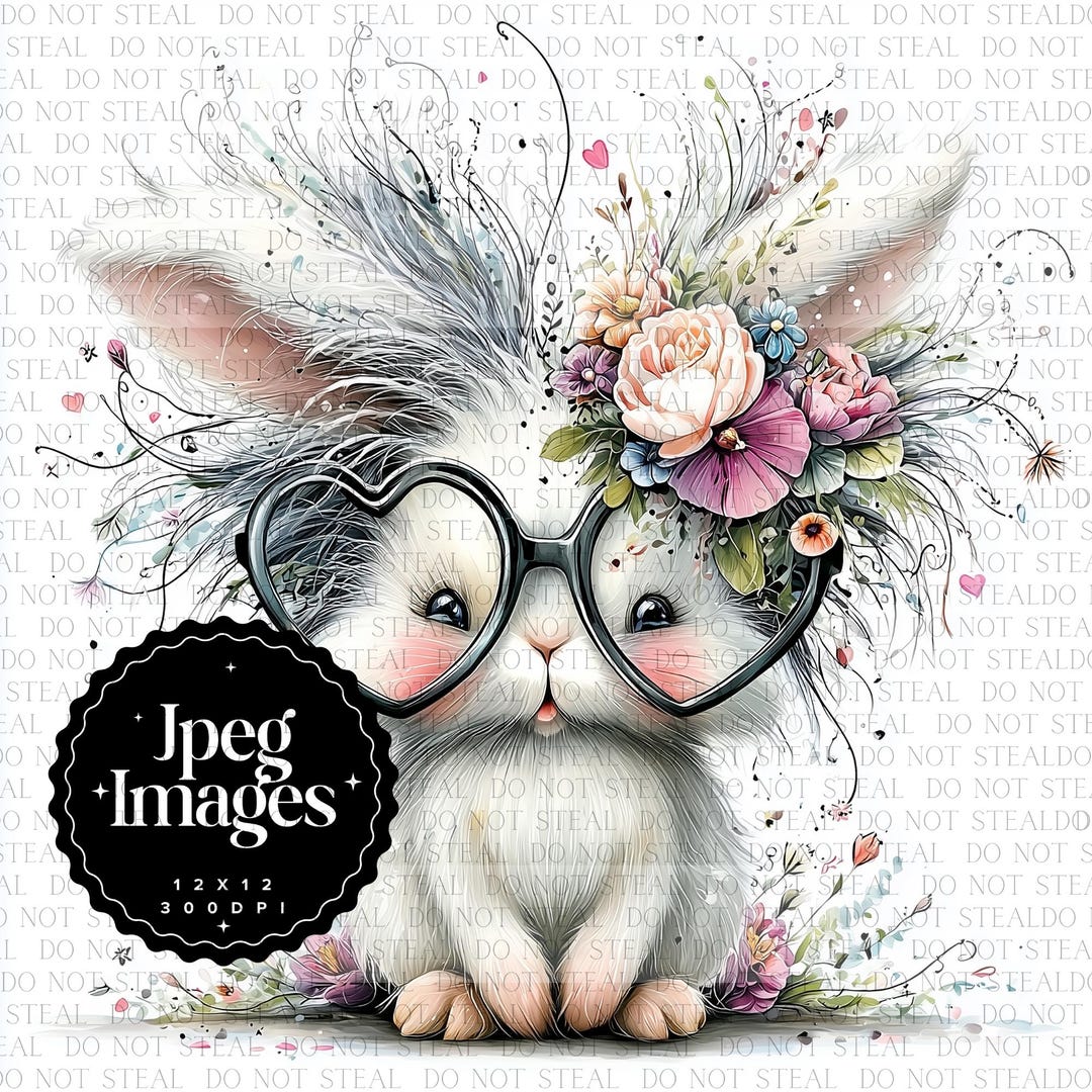 Whimsical Bunny Clipart Bundle | Cute Boho Quirky Rabbit Art JPG | Big ...