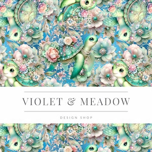 Seamless Sea Turtles, Seamless Pastel Turtles, Seamless Glitter Sea Animals, Seamless Floral Turtles, Digital Download