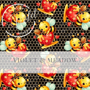 Cute Spring Honey Bees | Seamless Pattern | Instant Download | Printable Digital Paper | Bee | Sublimation | Repeating Pattern | Flower