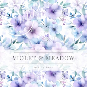 Shabby Chic Flowers Seamless Pattern, Soft Pastel Watercolor  Surface Design, Watercolor Seamless Pastel Flowers