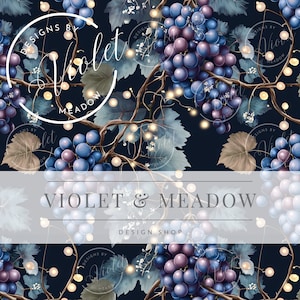 Seamless Grapes | Luminous Flowers| Cute Seamless Repeat Pattern| Backgrounds | Printable Digital | Decorative Paper | Vibrant Botanicals