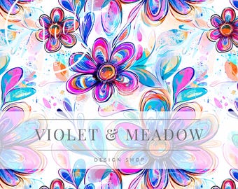 Estampa floral brilhante e sem costura, design elegante de flores em aquarela, estampa botânica em tons pastel, estampa para tecido.