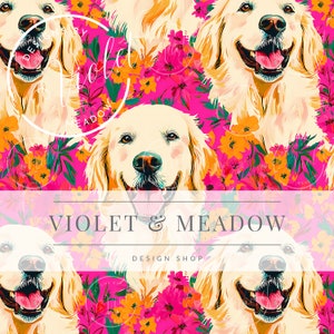 Motivo cane senza soluzione di continuità / Motivo Golden Retriever senza soluzione di continuità / Sfondi / Carta digitale stampabile / Carta da parati decorativa