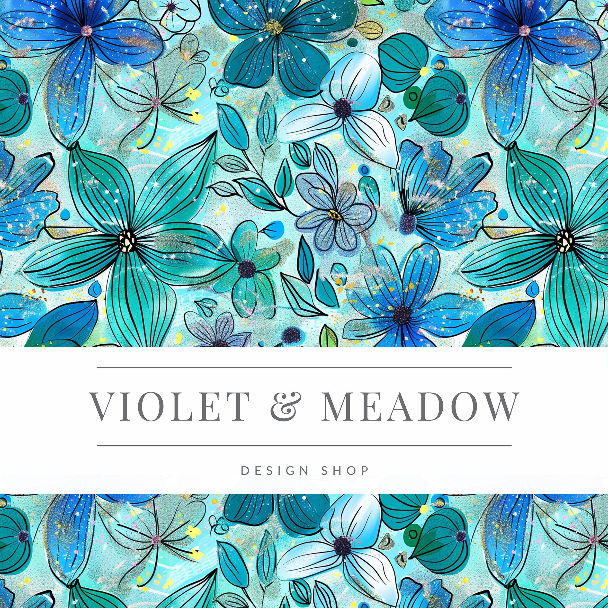 Preppy, Neon Bright Blue, Electric Summer Watercolor seamless pattern, Preppy Floral, Preppy Tropical Flowers, Preppy Seamless paper