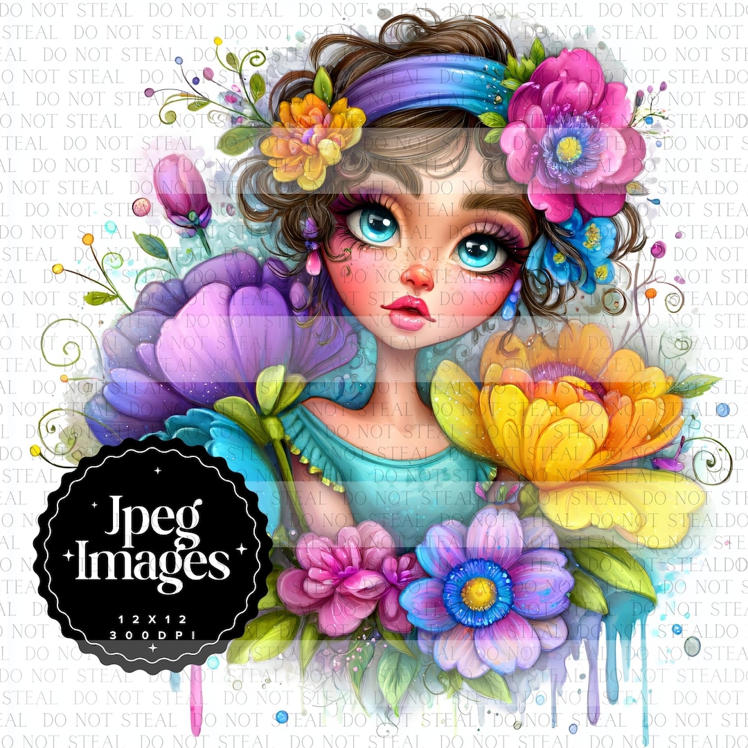 Whimsical Flower Girl Clipart JPG, Floral Character Illustration ...