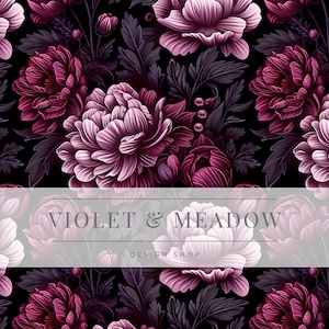 Fiori autunnali viola bordeaux / Fiore / Carino motivo ripetuto senza soluzione di continuità / Sfondi / Carta digitale stampabile / Carta decorativa / Digitale