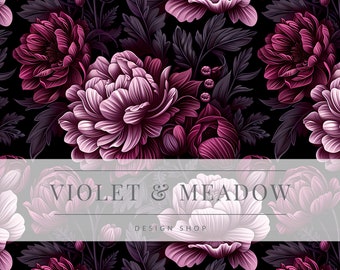 Burgundy Purple Fall Flowers | Flower | Cute Seamless Repeat Pattern| Backgrounds | Printable Digital Paper| Decorative Paper | Digital