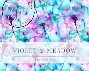 Neon Dandelions | Watercolor Flowers| Cute Seamless Repeat Pattern| Backgrounds | Printable  Paper| Decorative Paper| Bribrant Botanicals