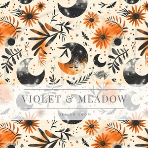 Flores de luna / Flores luminosas / Patrón repetitivo sin costuras / Fondos / Papel digital imprimible / Papel lunar decorativo / Bribrant Botanicals