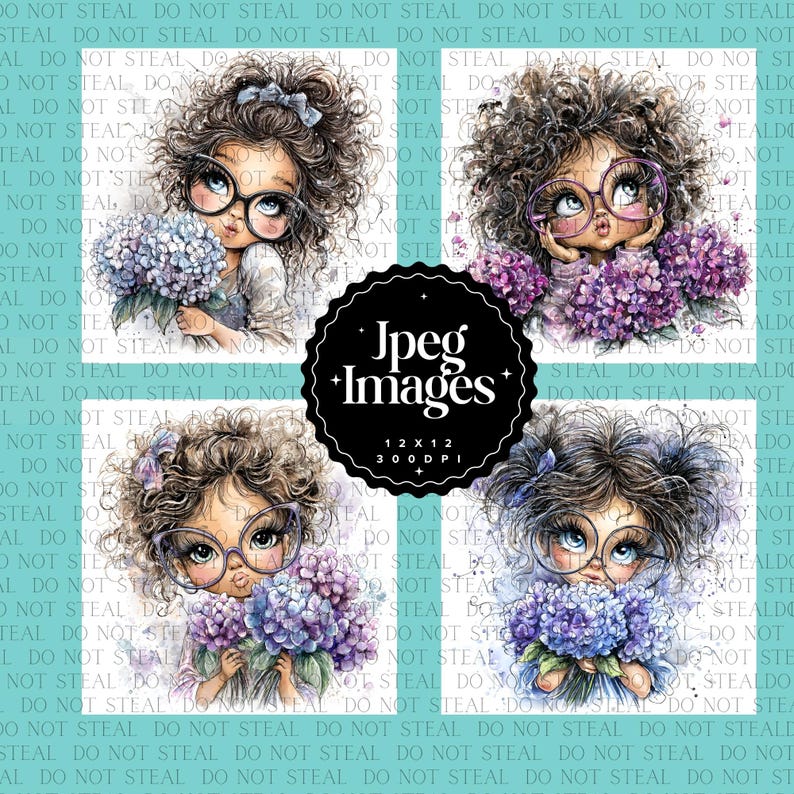 Girl and Flowers Watercolor Clipart Bundle (JPEG Digital Download) - Etsy