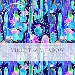 Modello senza cuciture preppy / Modello senza cuciture con cactus fluorescenti al neon / Sfondi / Carta digitale stampabile / Fiori decorativi