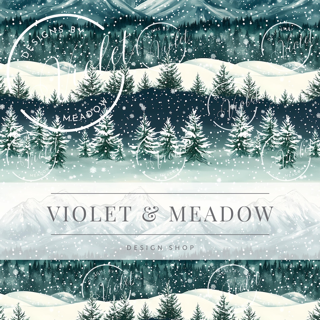 Winter Wonderland Seamless Pattern, Snowy Mountain and Forest Landscape ...