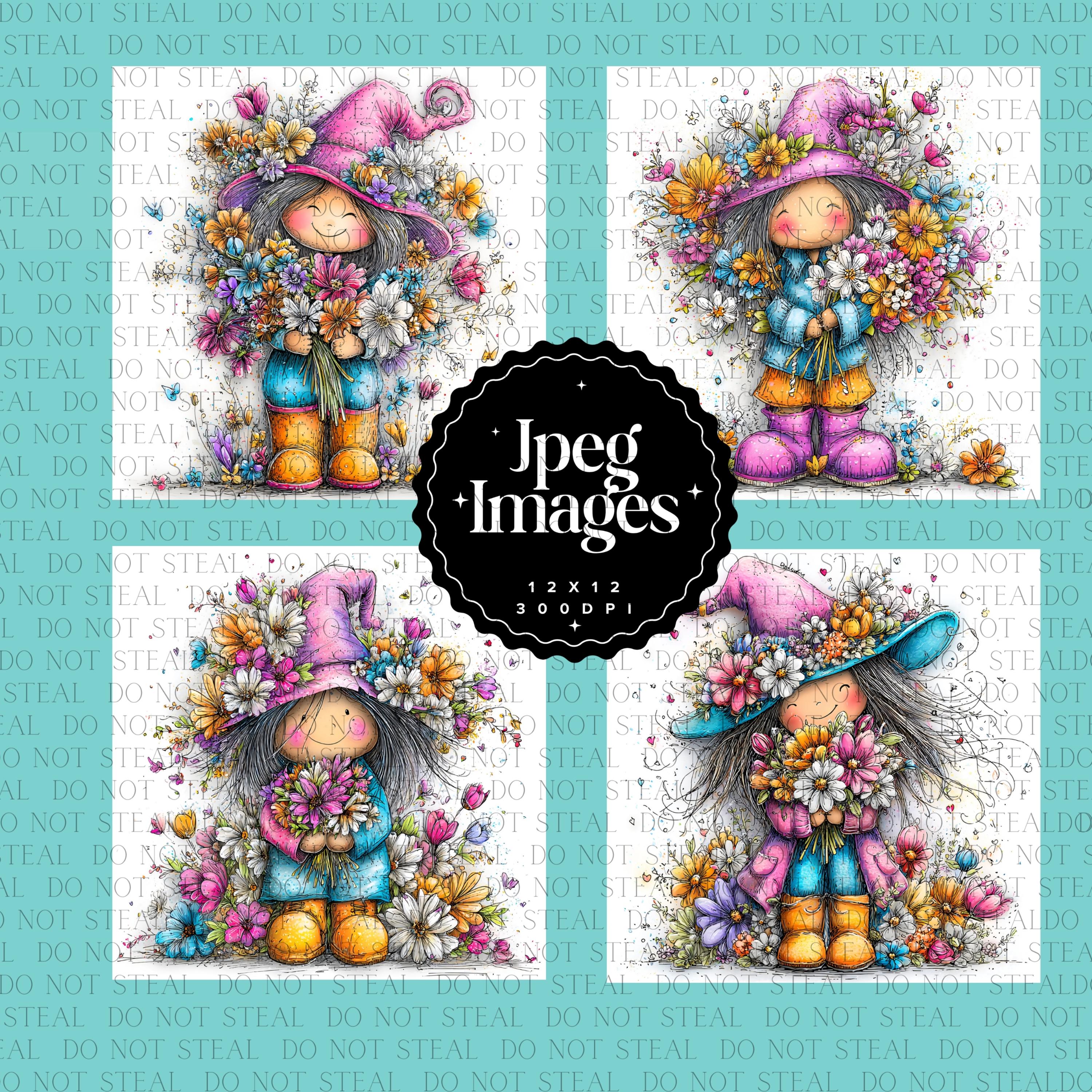 10 Whimsical Spring Witch Clipart Bundle | Cute Quirky Witch Art JPG ...