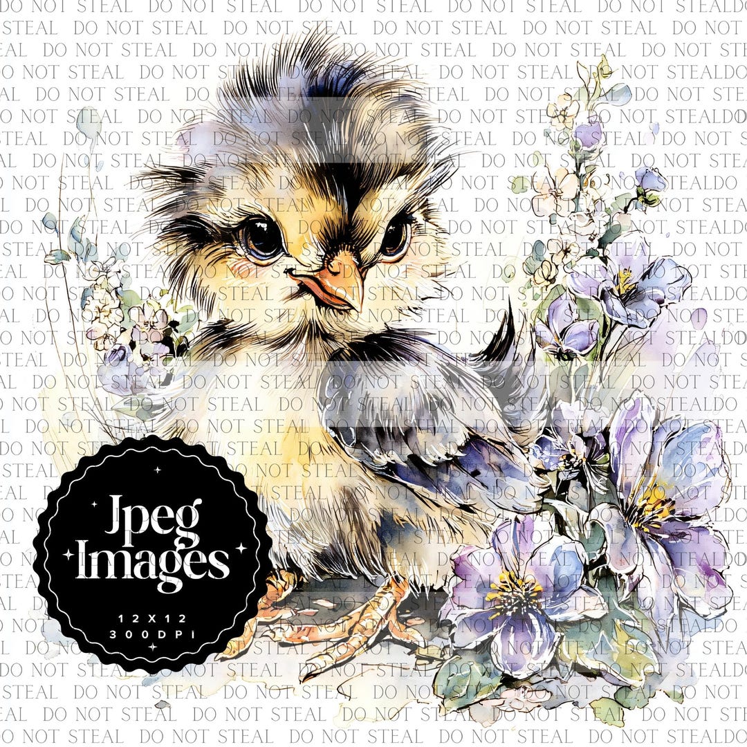 Cute Chick Clipart, Watercolor Baby Chick With Flowers, Farm Spring ...