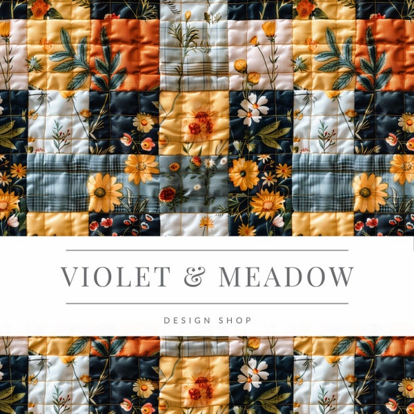 Boho Patchwork Seamless Quilt Patchwork Pattern Dainty Farmhouse Cottagecore Flowers Design Seamless Pattern Repeat Surface Design Pattern