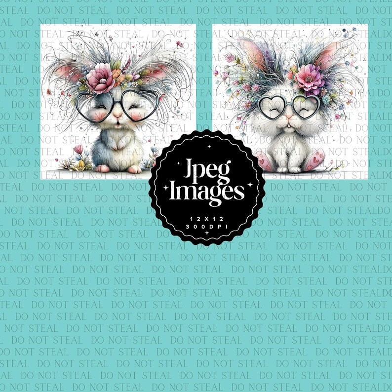 Whimsical Bunny Clipart Bundle | Cute Boho Quirky Rabbit Art JPG | Big ...