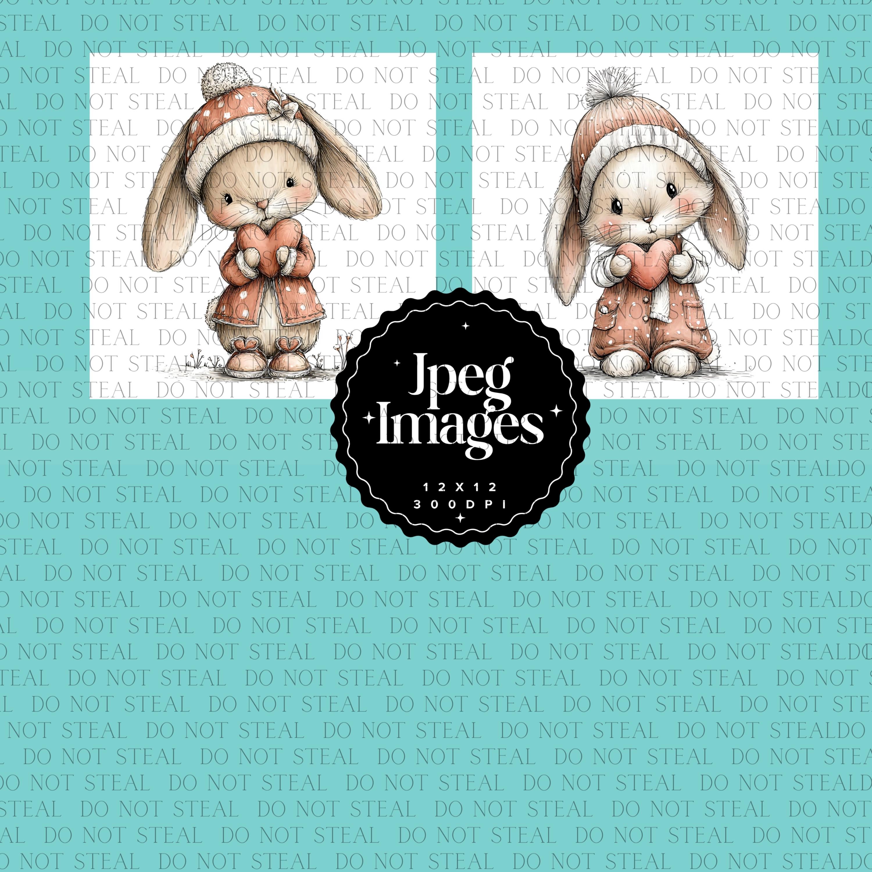 Whimsical Bunny Clipart Bundle | Cute Boho Quirky Rabbit Art JPG | Big ...