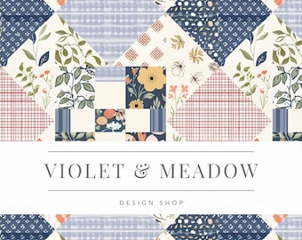 Vintage Shabby Chic Patchwork, Seamless Quilt Patchwork Pattern Vintage Boho Flowers Farmhouse Cottagecore Design Seamless Pattern