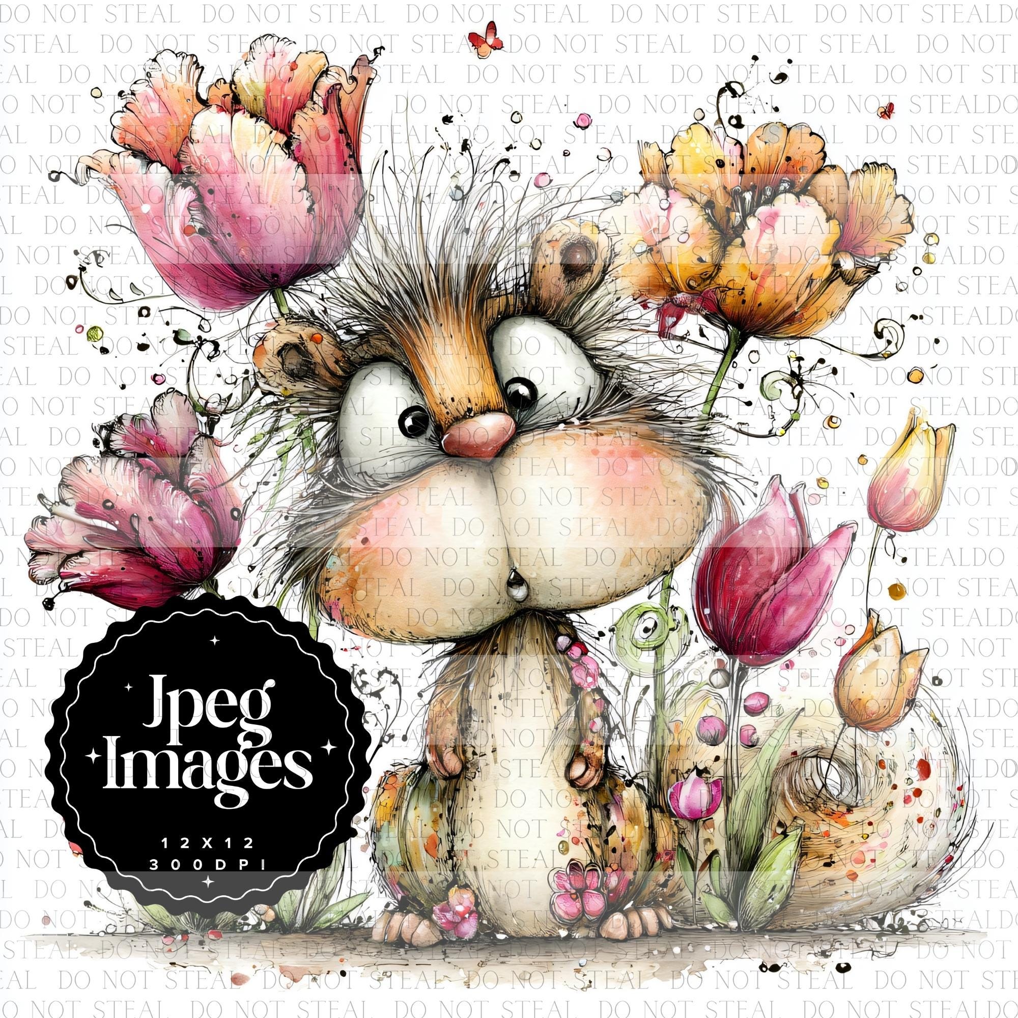 Whimsical Squirrel Clipart Bundle | Cute Floral Spring Animal Art JPG ...
