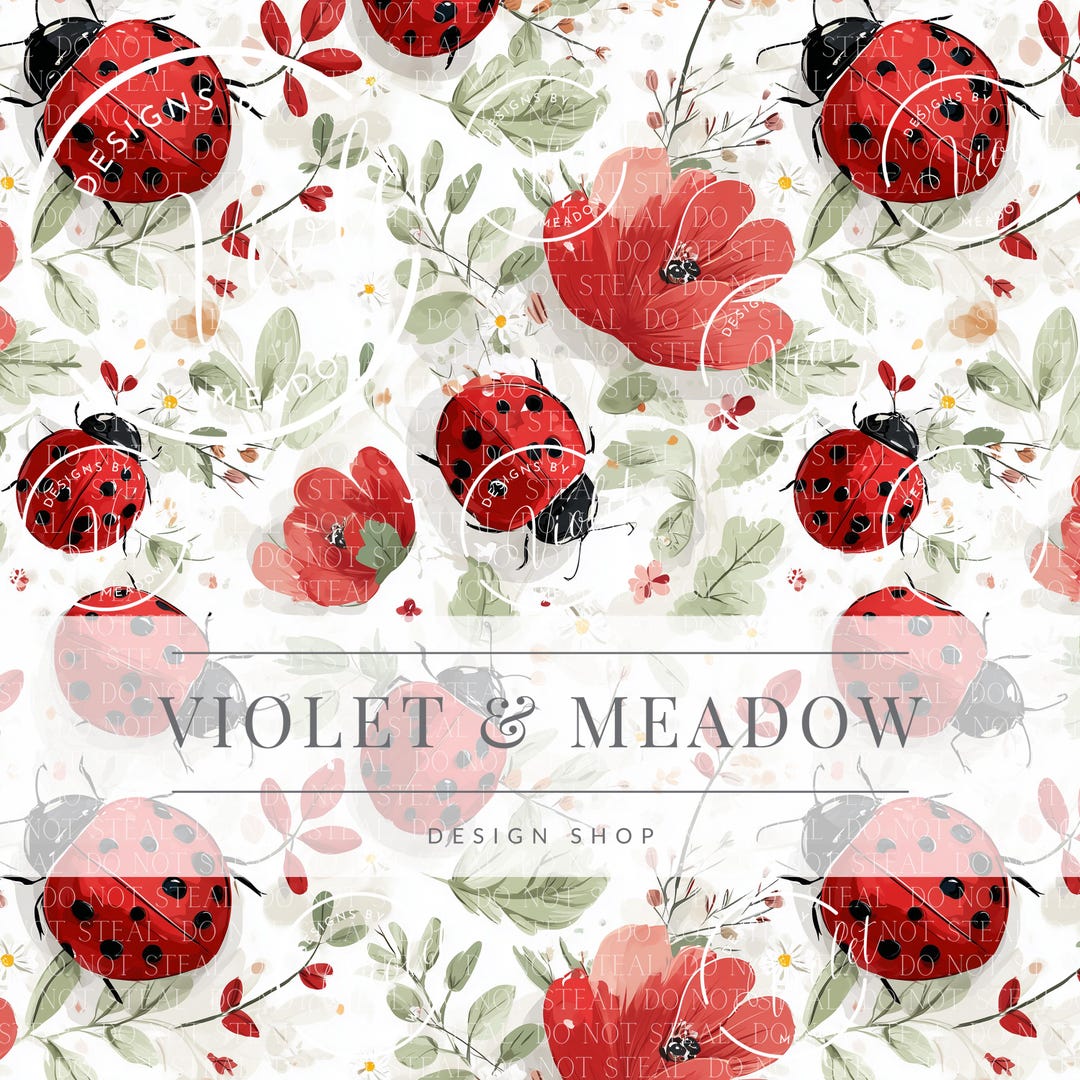 Spring Meadow | Ladybug & Flower | Seamless Repeat Pattern ...