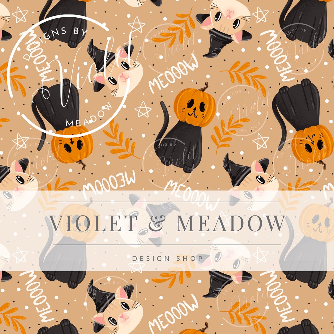 Cute Cat, Seamless Design for Fabric, Cute Halloween Digital Paper ...