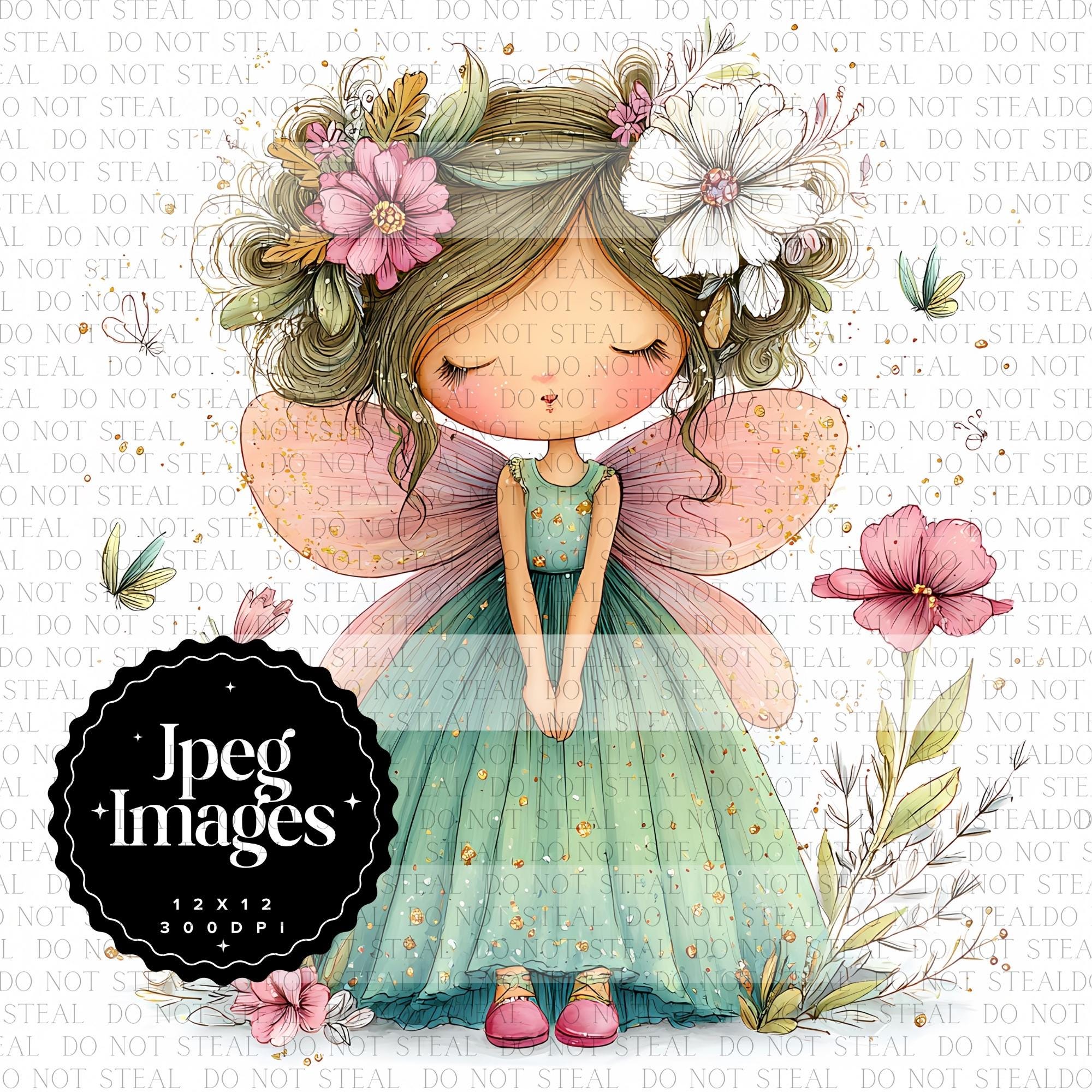 Whimsical Fairy Girl Clipart Bundle | Cute Boho Quirky Fairy Art JPG ...