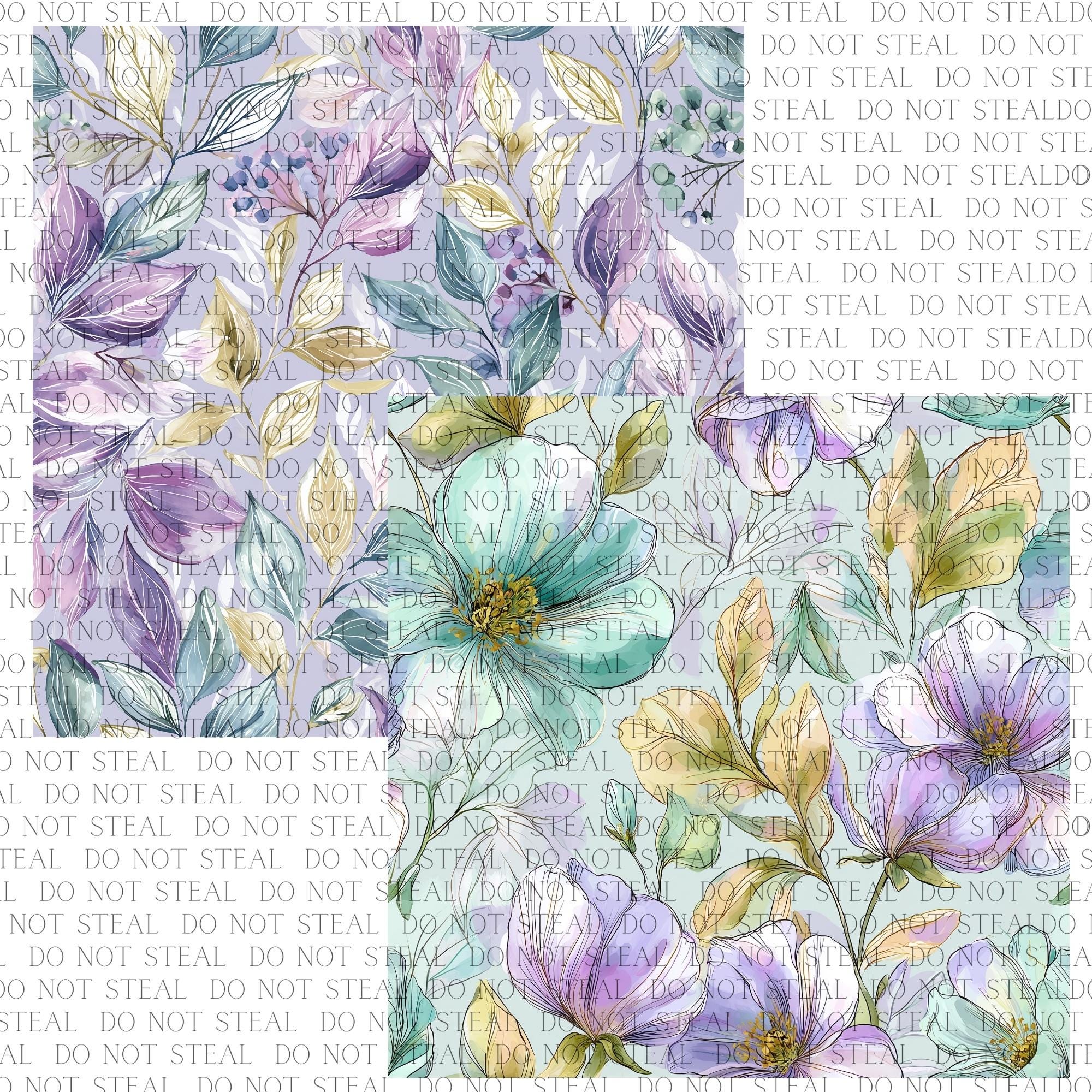 Pastel Botanical Seamless Paper Pack | Soft Watercolor Floral Digital ...